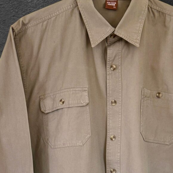 Red Rock Canyon Men's Big & Tall Thick Khaki Tan Cotton Denim Button Down Shirt - Picture 3 of 8